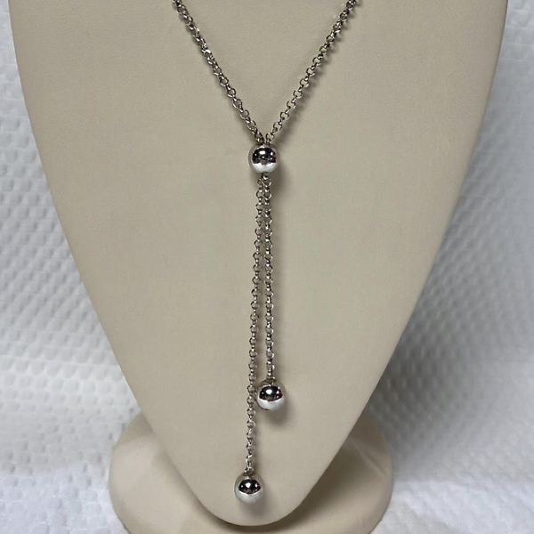 Silver Lariat Necklace 26"