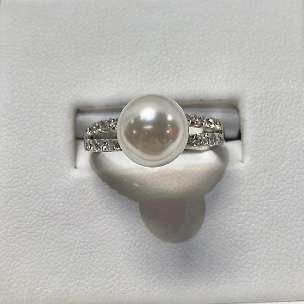 Silver Cubic & Pearl Ring Size 8.5