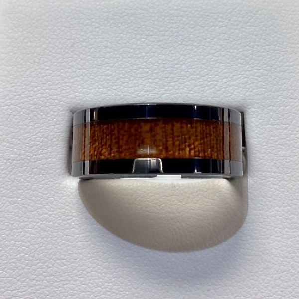 Black Ceramic Wood Inlay Ring 9mm