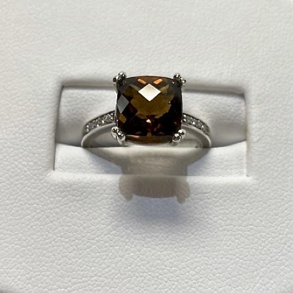 White Gold 10kt. Smokey Quartz & Diamond