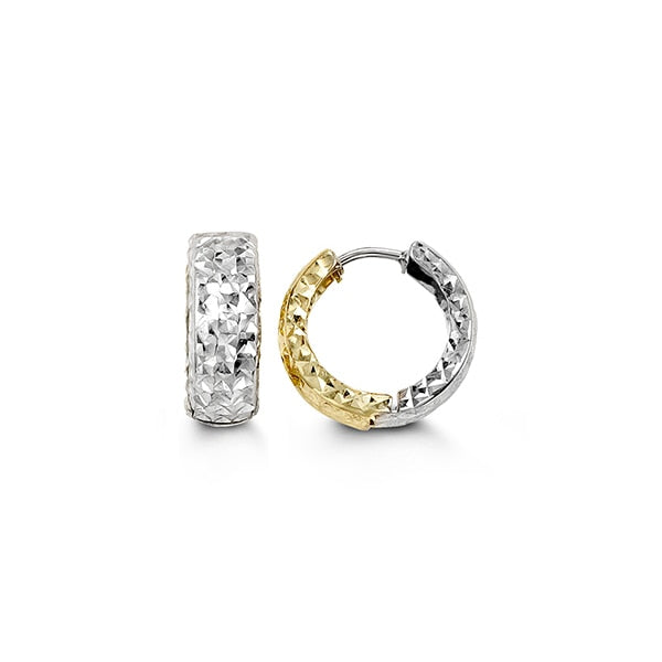 10kt white & yellow gold diamond cut reversible huggies