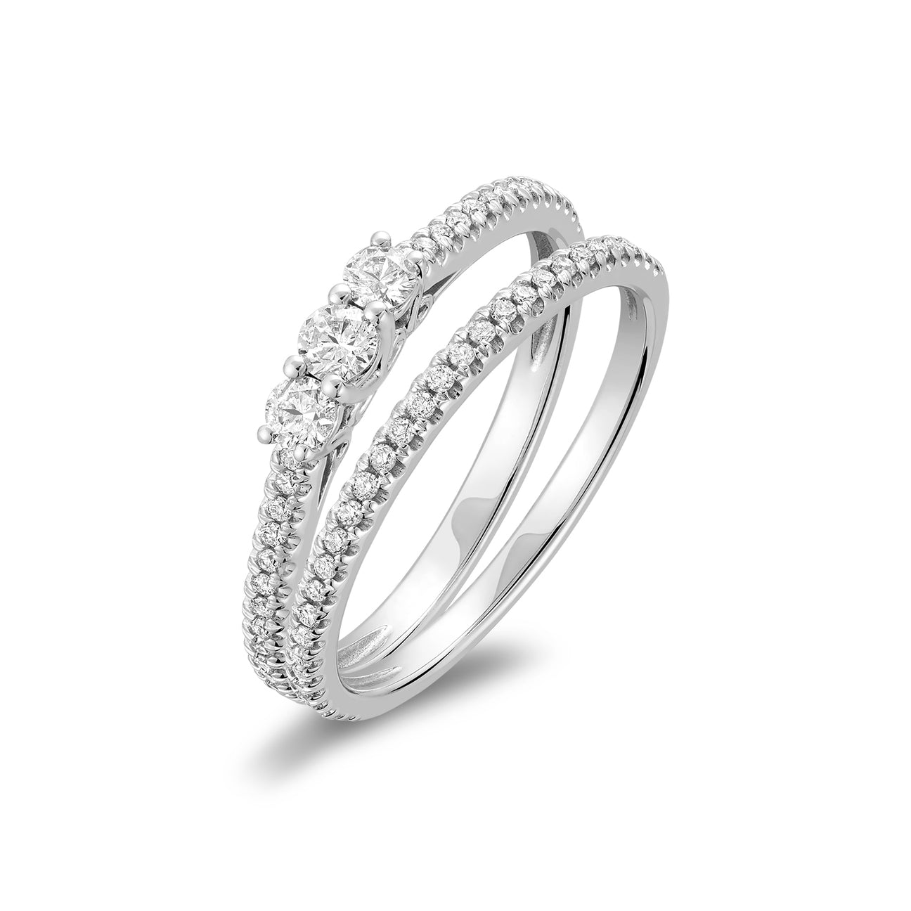 10kt White Gold Diamond Engagement Ring & Wedding Band