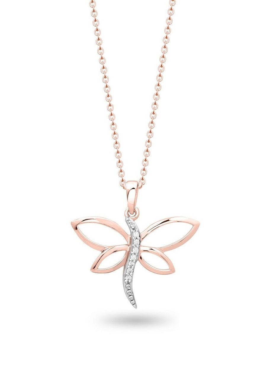 10kt Rose & White Gold Diamond Dragonfly Pendant