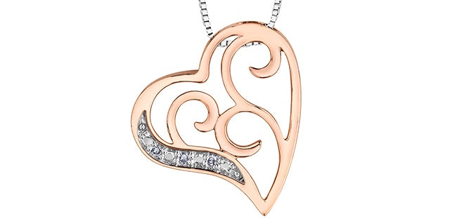 10kt Rose and White Gold Diamond Heart Pendant