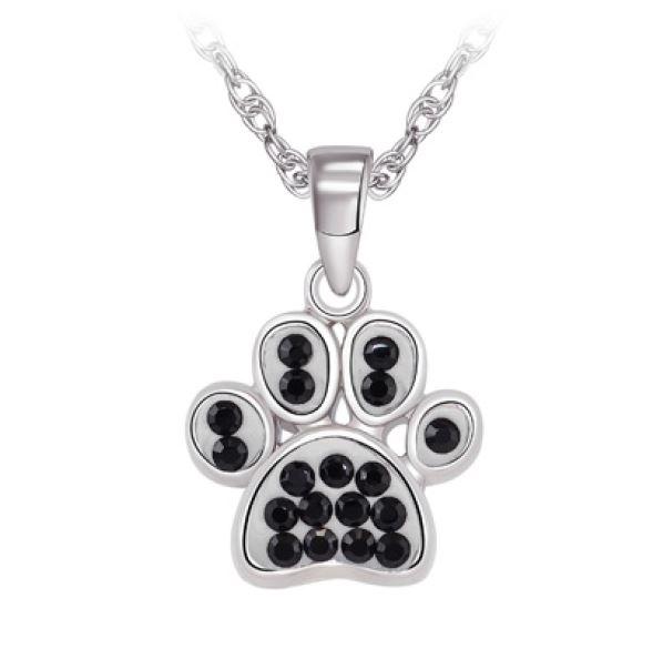 Sterling Silver & Black Crystal Paw Pendant