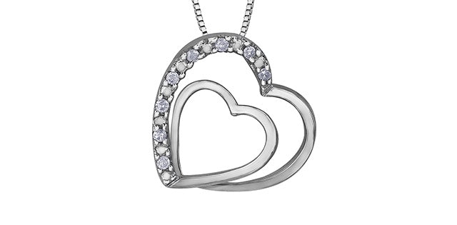 10kt White Gold Diamond Double Heart Pendant