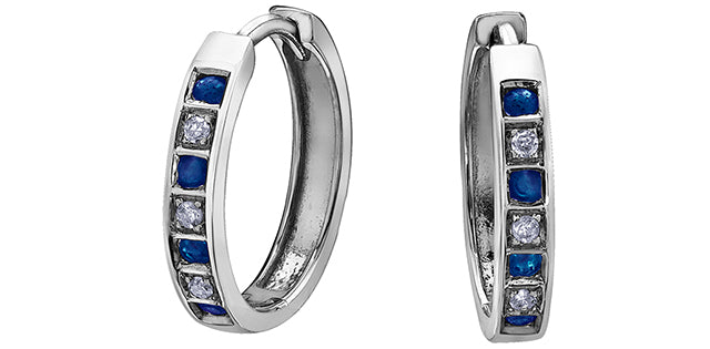 White Gold 10kt Sapphire and Diamond Hoop Earrings