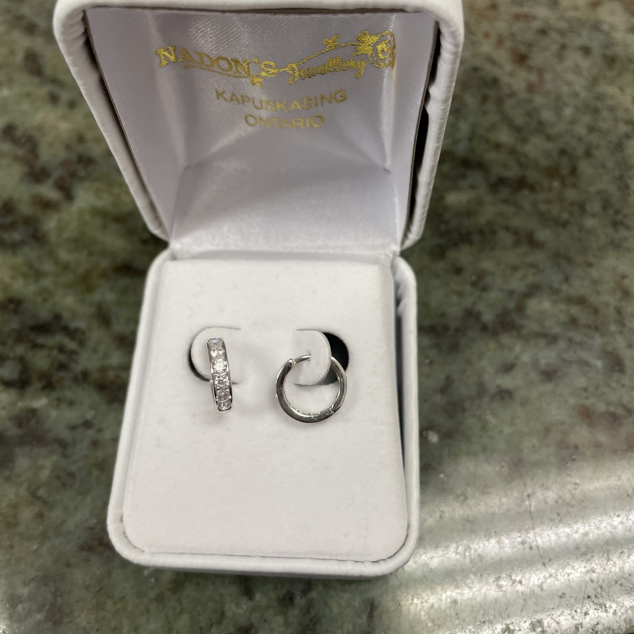 10kt white gold cubic huggies