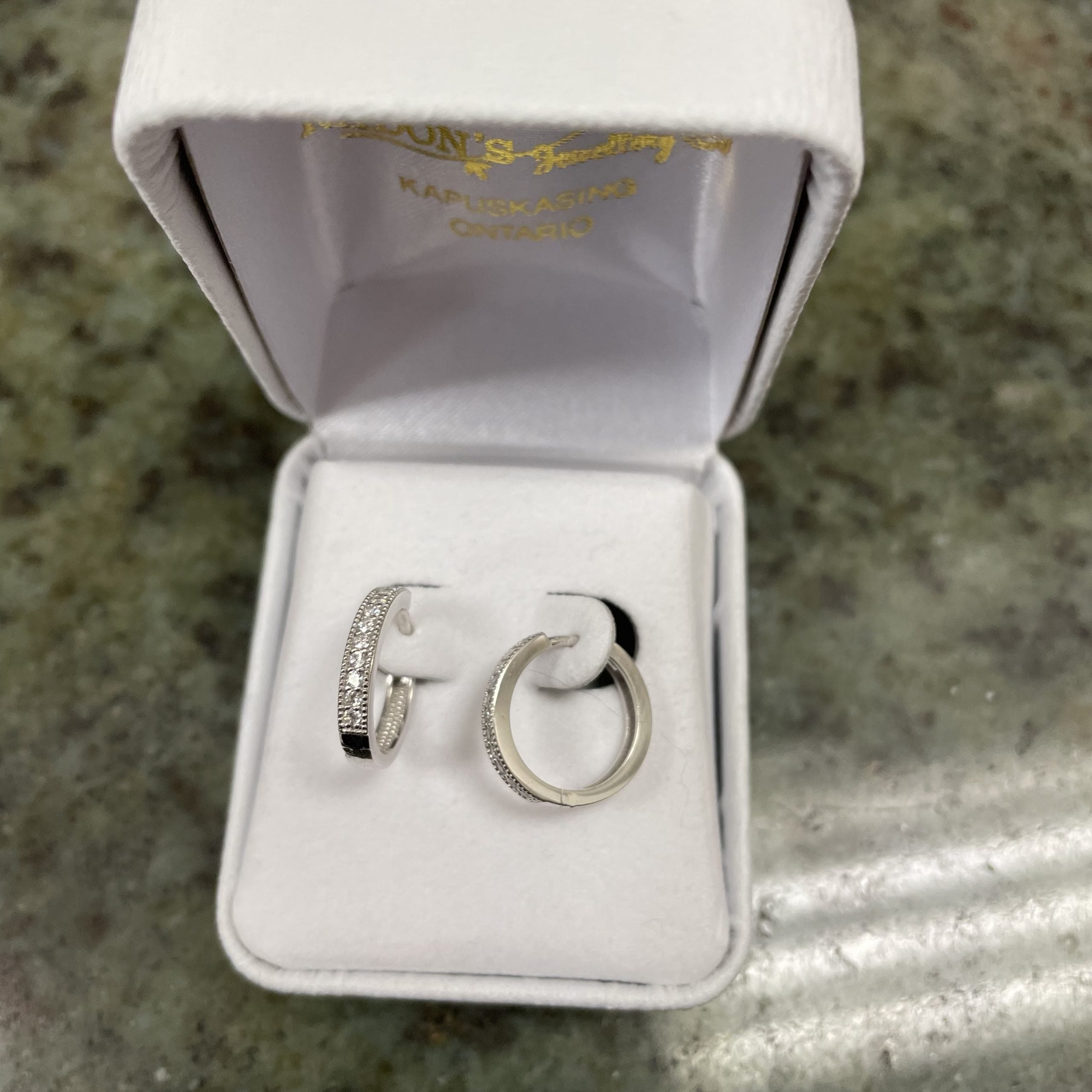 10kt white gold cubic huggies