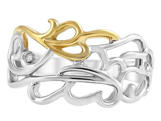 10kt yellow gold and sterling silver diamond ring .06cttw