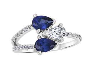 10kt white gold sapphire & lab grown diamond ring