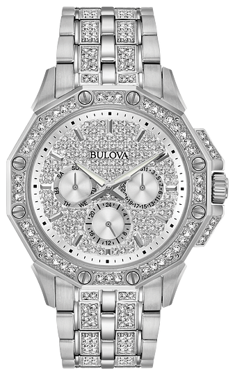 Men's silver crystal bulova watch