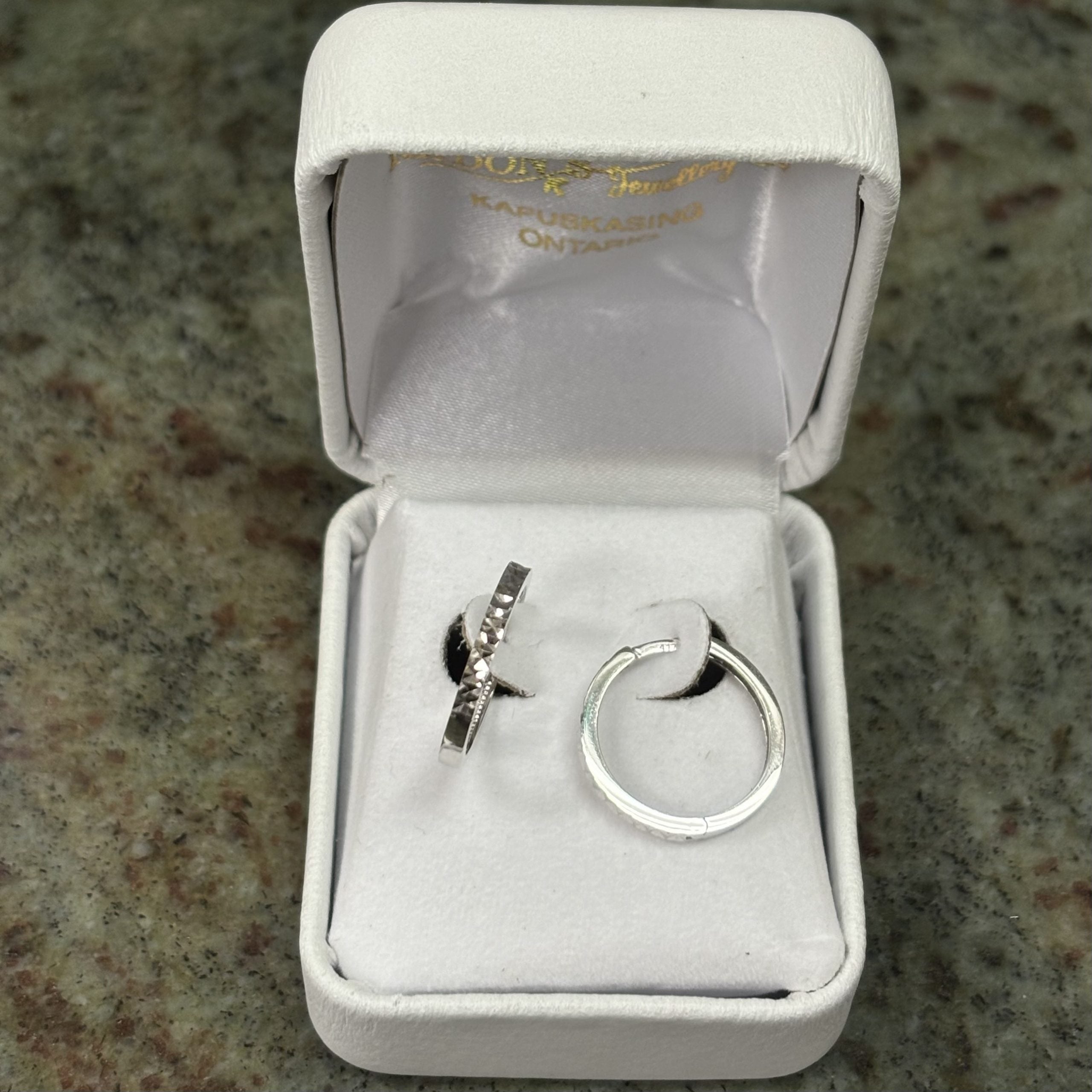10kt white gold diamond cut huggies