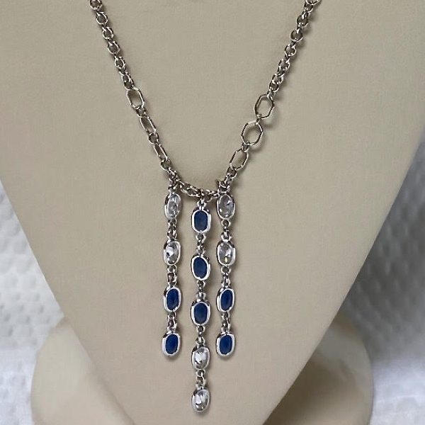 Silver Cubic & Blue Stone Necklace 20"