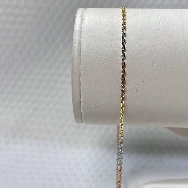 Rose, White & Yellow Gold 10kt. Anklet 10"