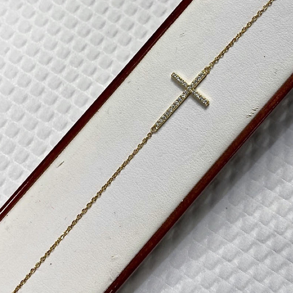 Yellow Rhodium Cubic Cross Bracelet