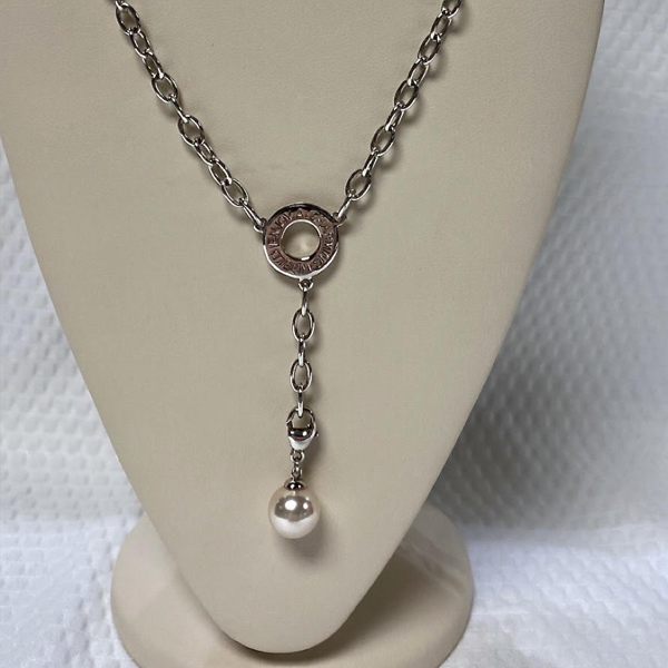 Silver Pearl Necklace 20"
