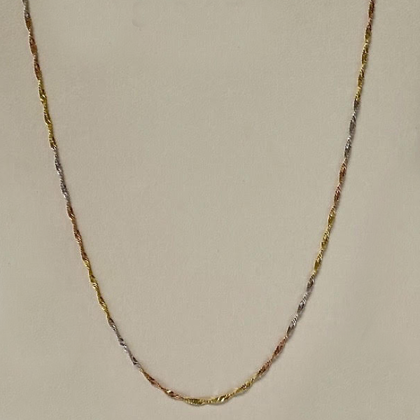 Rose, White & Yellow Gold 10kt. Light Singapore 18"