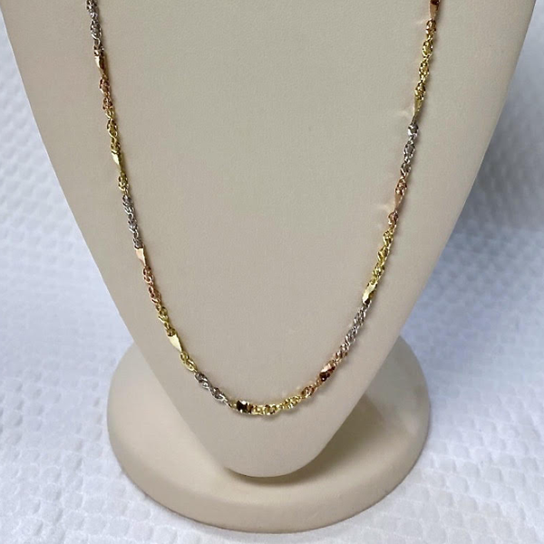 Rose, White & Yellow Gold 10kt. Heavy Singapore Mirror 20"