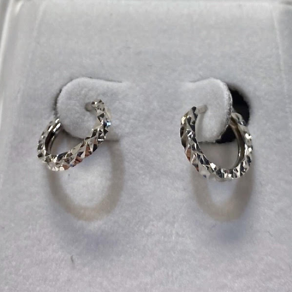 White Gold 10kt. Diamond Cut Kids Huggies