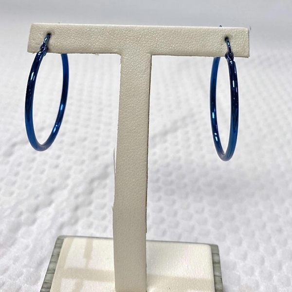 Stainless & Blue Rhodium Hoops
