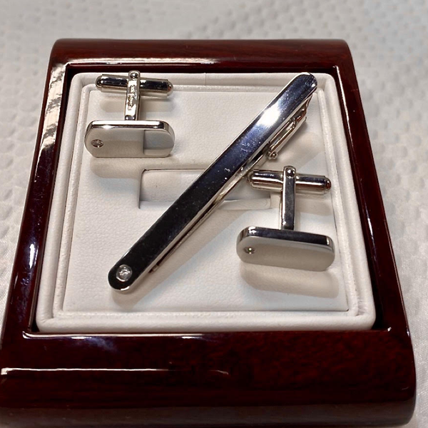 Stainless Tie Clip & Cufflinks Cubic Set