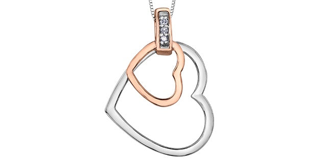 10kt White & Rose Gold Diamond Heart Pendant