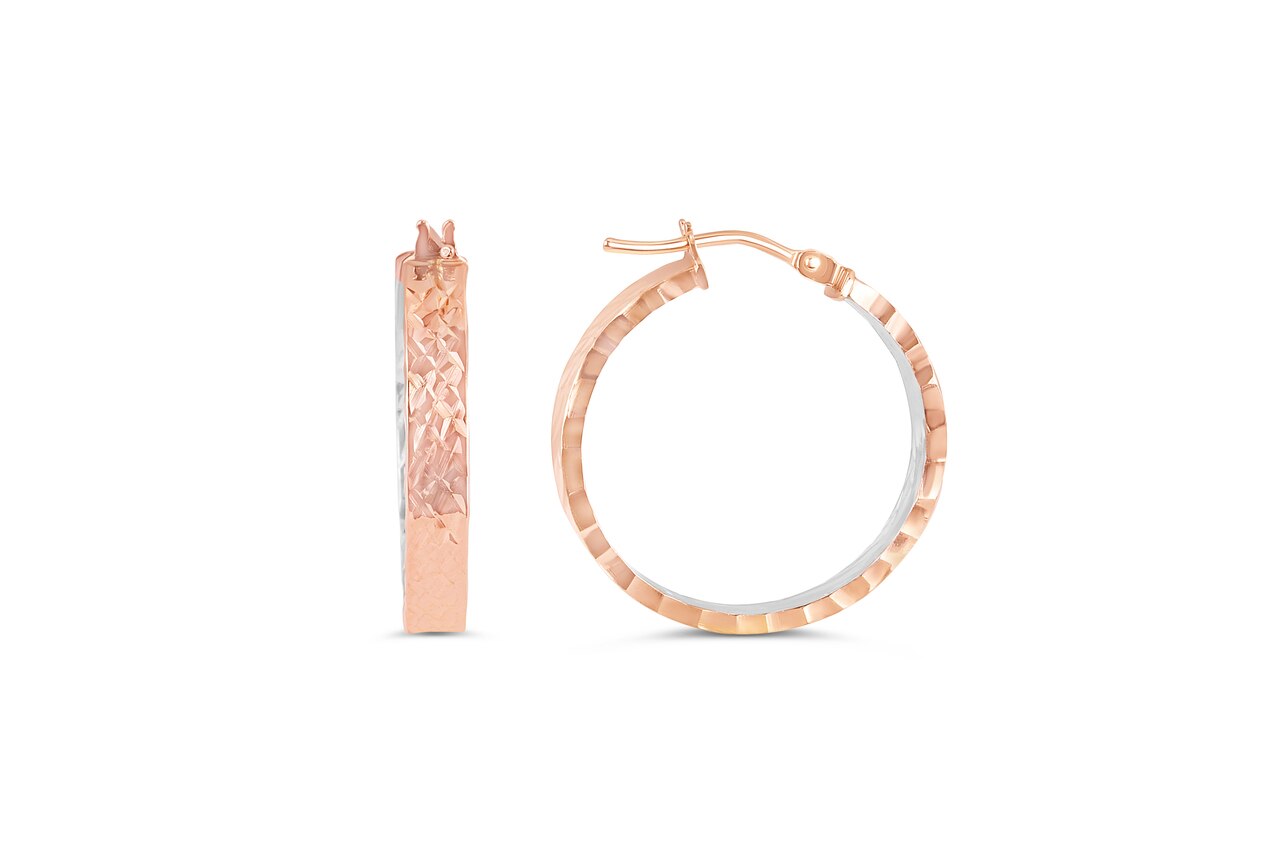 10kt rose & white  gold diamond cut small hoops