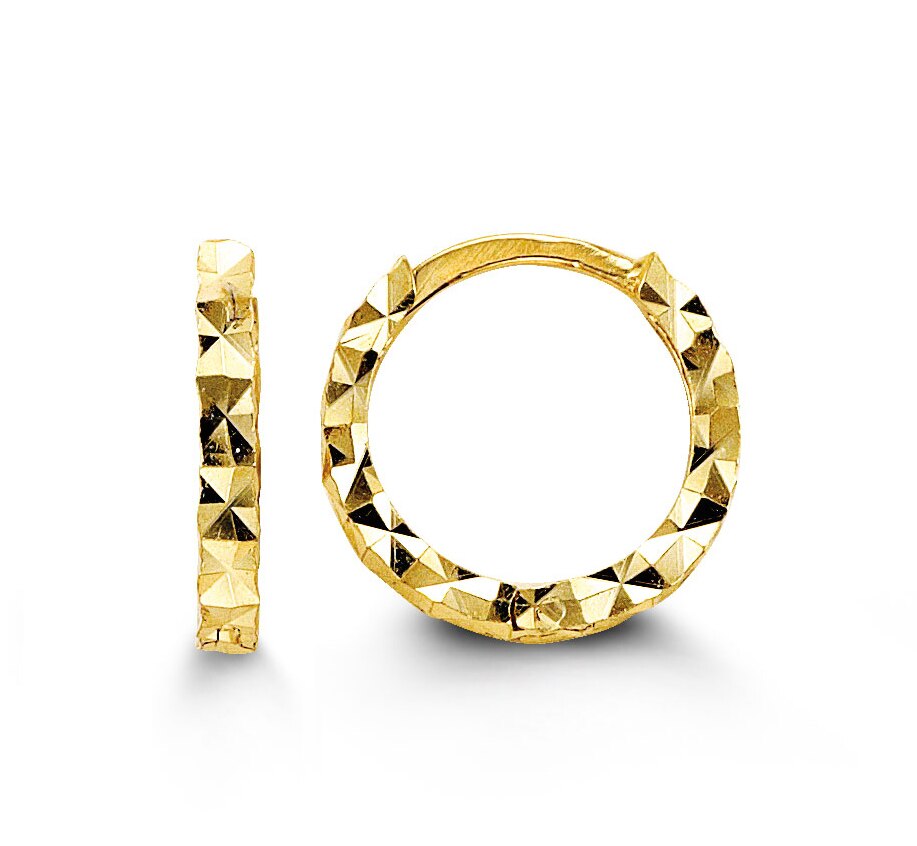 10kt Yellow Gold Diamond Cut Huggies