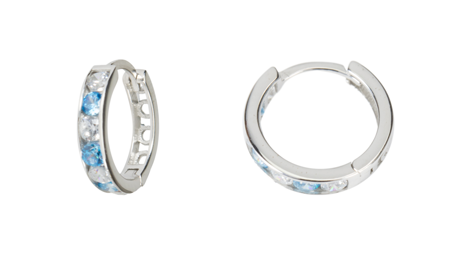 10kt White Gold  Blue Topaz & Cubic Huggies