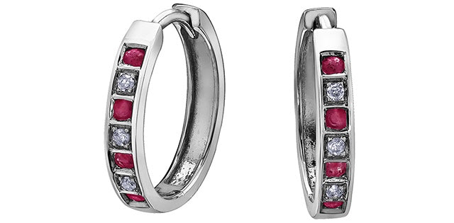 10kt white gold ruby & diamond Huggies