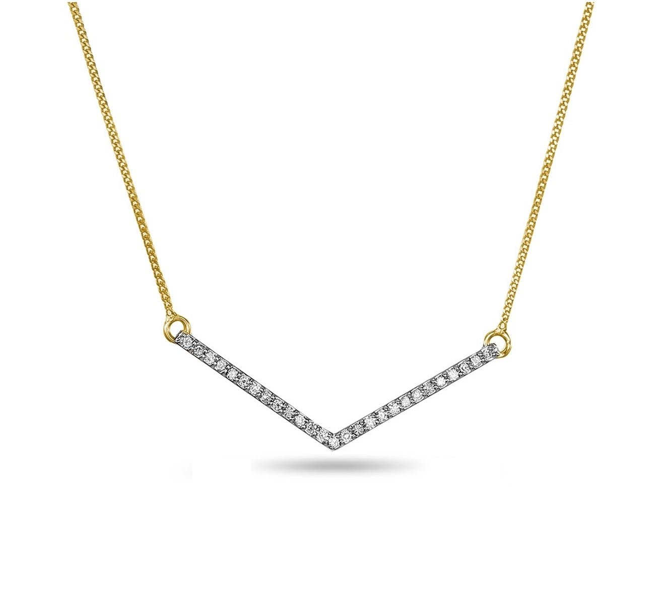 10kt Yellow Gold Diamond V Necklace
