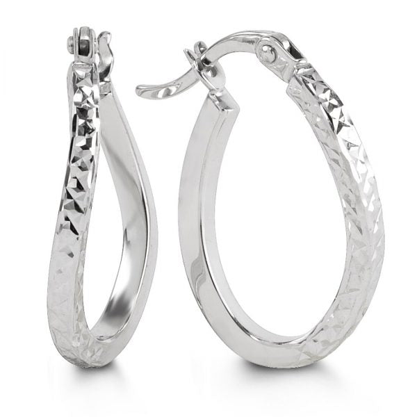 10kt white gold diamond cut hoop earrings
