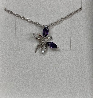 Sterling Silver White & Purple Cubic Dragonfly Pendant