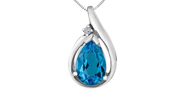 10kt White Gold Blue Topaz & Diamond Pendant