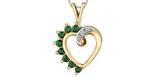 10kt Yellow Gold Emerald & Diamond Pendant