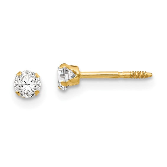 14kt Yellow Gold 3mm Cubic Screw Back Studs