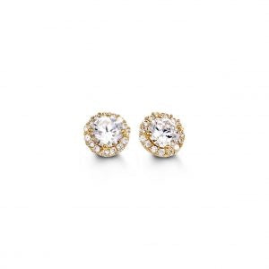 10kt Yellow Gold Cubic Halo Stud Earrings