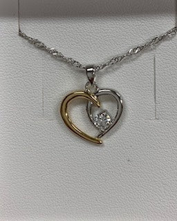 Sterling Silver & Gold Rhodium Cubic Heart Pendant