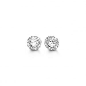 10kt White Gold Cubic Halo Stud Earrings