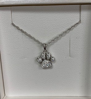 Sterling Silver & Crystal Dog Paw Pendant