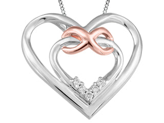 10kt white & rose gold diamond heart & infinity pendant