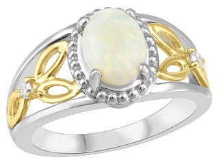 10kt white & yellow gold canadian diamond & opal ring