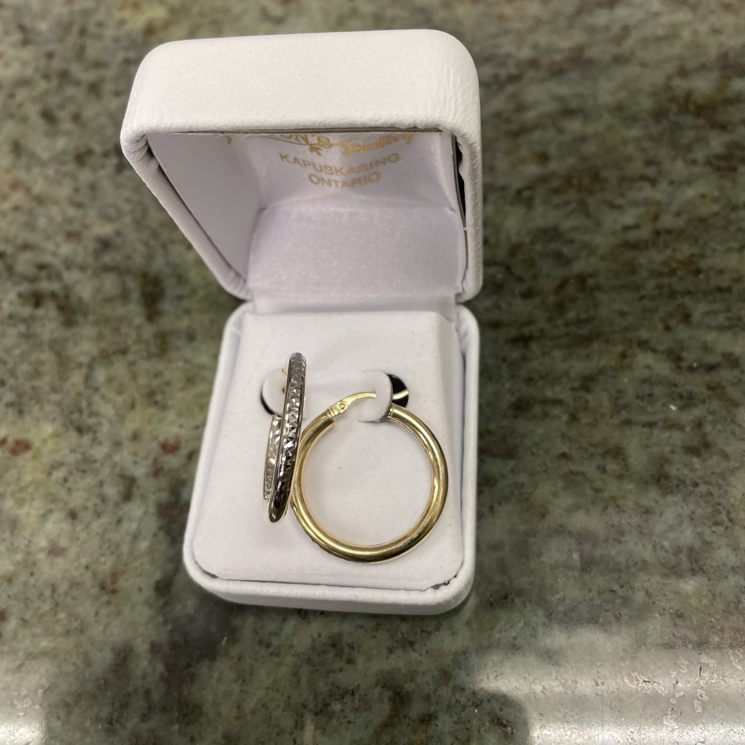 10kt white & yellow gold hoops
