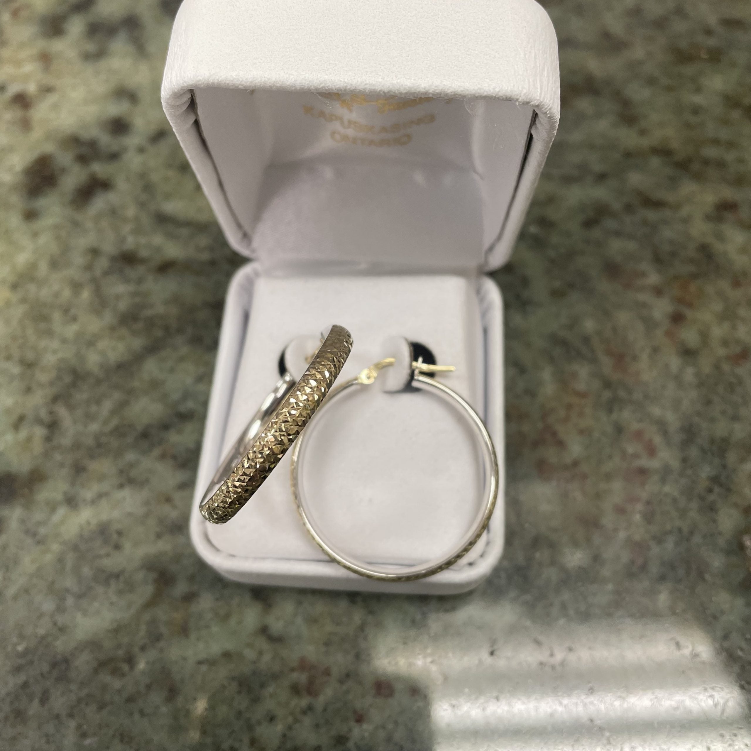 10kt yellow & white gold diamond cut hoop earrings