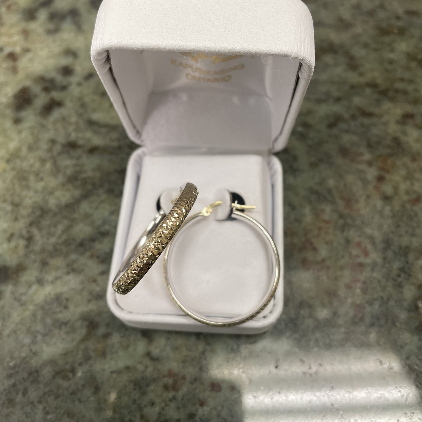 10kt yellow & white gold diamond cut hoop earrings