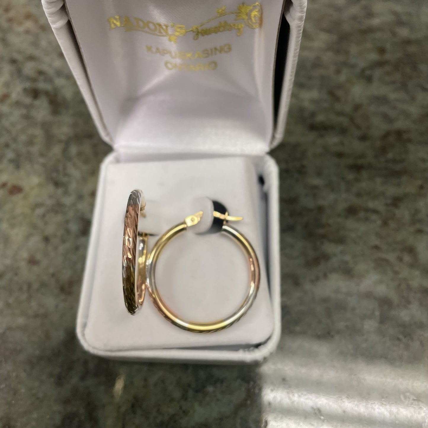 10kt tri-colour hoop earrings