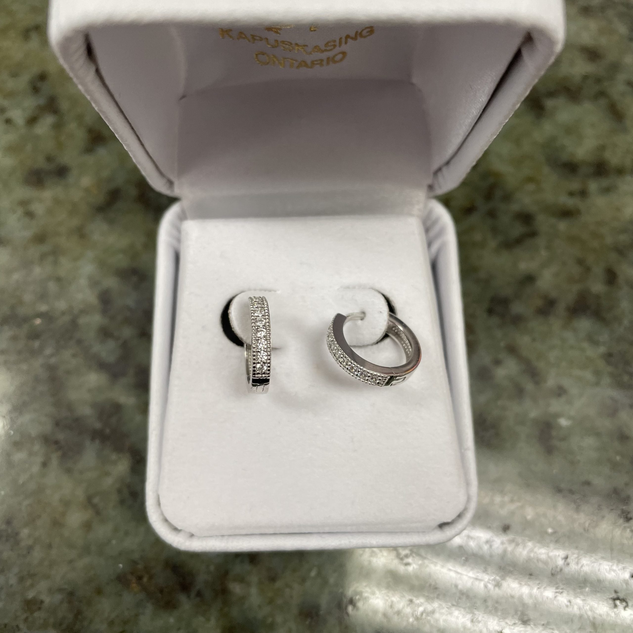 10kt white gold cubic huggies