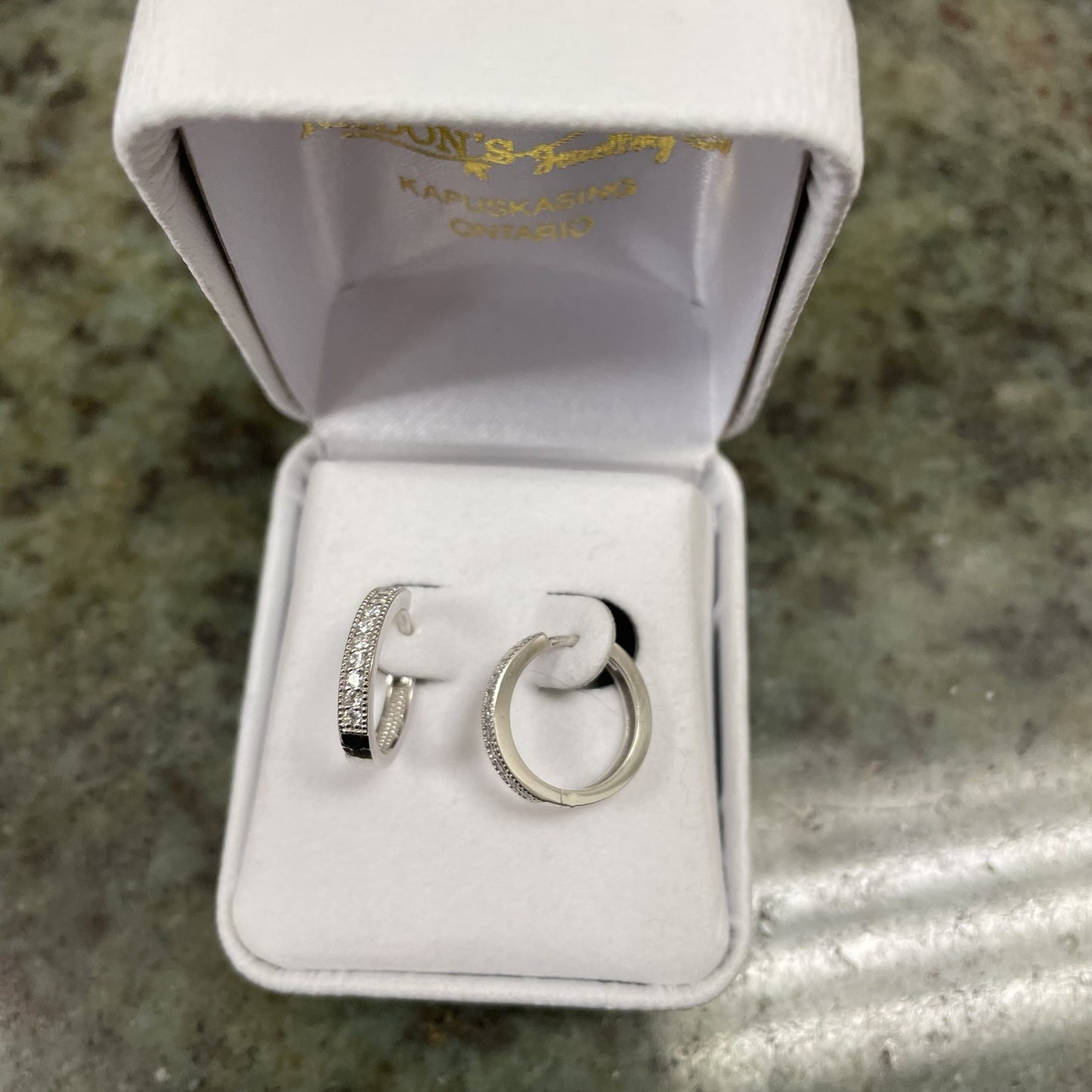 10kt white gold cubic huggies