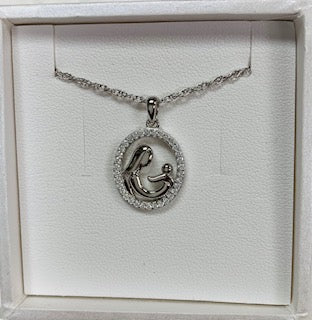 Sterling Silver and Cubic Mother & Child Pendant